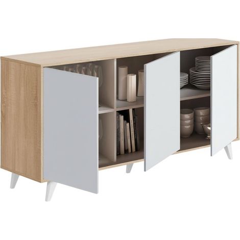 Dmora - Aparador Weddell, Bufé de salón, Aparador de salón, Despensa de cocina, 154x40h72 cm, Roble y Blanco