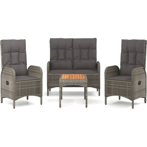 Ensemble à manger jardin 4pcs et coussins Gris Résine tressée (1/5)