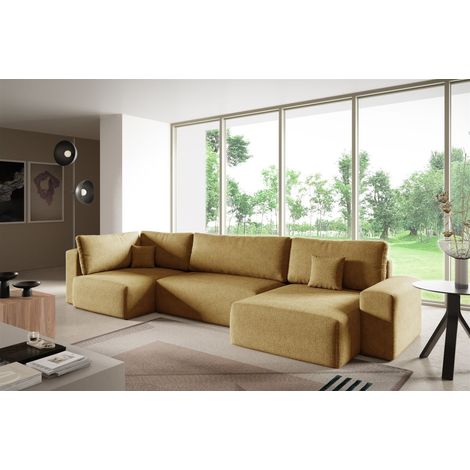 Wohnlandschaft mit Schlaffunktion ARONA XL Stoff Centaur Honiggelb Ottomane Rechts