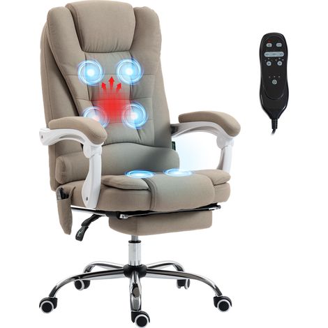Fauteuil de direction avec fonction massage, chauffage, dossier réglable en hauteur et inclinable, revêtement en lin beige