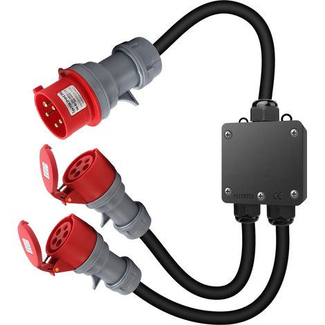 Adaptateur CEE à courant élevé 32 A vers 16 A, 2 fiches CEE 230 V 16 A 5 broches, câble d'extension de 1,5 m, IP44-68, répartiteur de courant fort pour camping, extérieur, industrie, chantier, atelier (1/5)