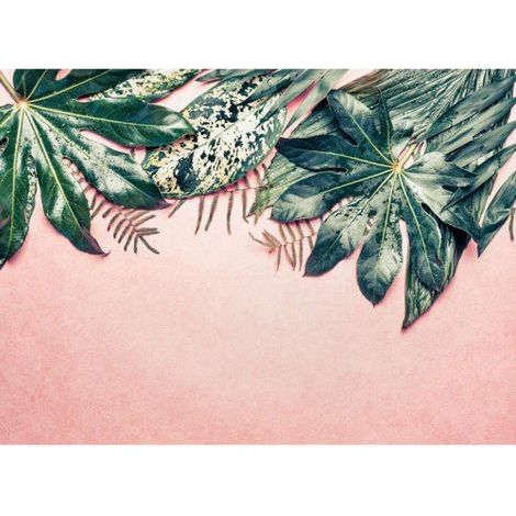 Papier peint panoramique nature motif feuille Tapisserie panoramique idéale pour salon Papier peint panoramique rose et vert pour bureau (1/4)