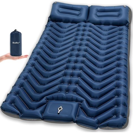 Matelas de camping gonflable pour 2 personnes - Matelas gonflable pour 2 personnes - Avec coussin de pompe à pied - Compact et ultra léger - Imperméable - Pour la randonnée, la plage, la tente, le sac (1/5)