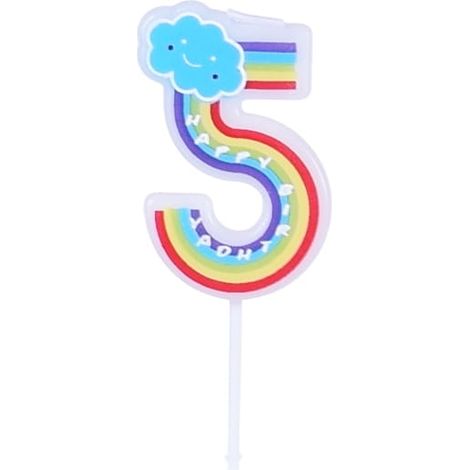 Vela de cumpleaños con el número "5" del arcoíris (1/2)