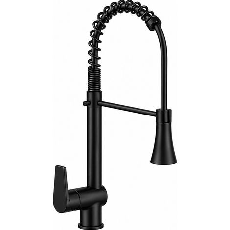 Miscelatore lavello cucina in colore nero opaco con molla e doccia doppio getto Tecom LLVMD160NR Nero opaco (1/4)