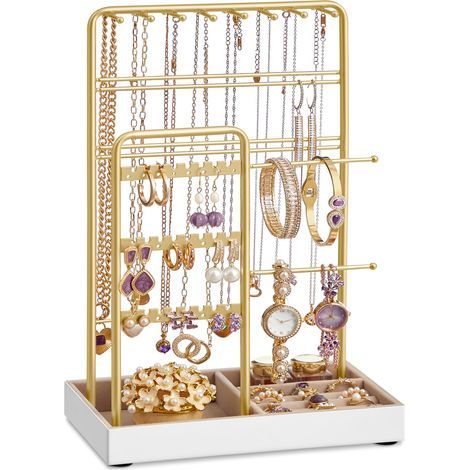 Jewelry Holder Jewelry Holder Jewelry Organizer Display Accessories Metal Velvet Tray for Necklaces, Bracelets, Earrings, Rings, Gold JJS021A01 (1/5)