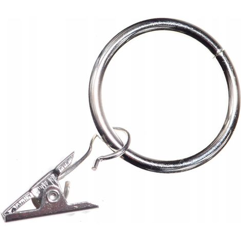 Anneaux à clips pour tringle à rideaux de 16 à 19 mm de diamètre, en métal nickelé, lot de 20. (1/5)