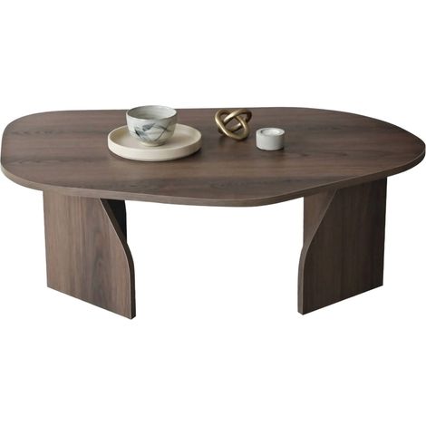 Couchtisch Lozza, ovale Form, Platte aus Edelfurnier, Braun, 100x60x35h cm Walnussbraun