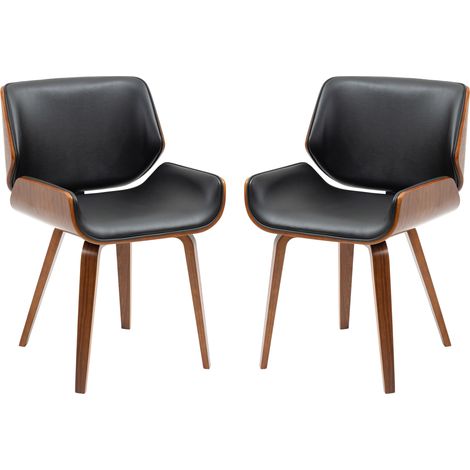 Lot 2 chaises vintage – Assise synthétique, 53x54x81 cm, noir marron – Style rétro pour salle à manger (1/5)