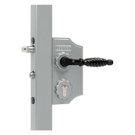 Serrure pour portail, motif ferronnerie - Pour tube de 40 à 50mm - Aluminium - DECO FER FORGE