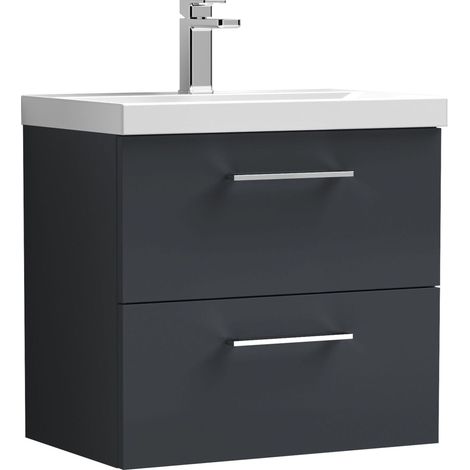Balterley Contemporary Bathroom 2 Soft Close Drawer & Thin-Edge Wall Hung Vanity Unit Basin, Dark Grey, 600mm