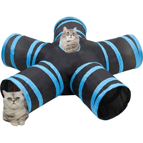 Maison Exclusive - Katzentunnel 5-Wege Schwarz und Blau 25 cm Pol