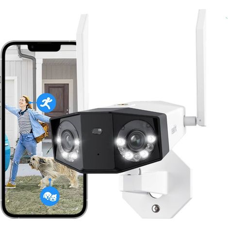 Reolink 4K Dual-Lens 2,4/5 GHz WLAN Überwachungskamera Aussen, 180° Ultra-Weitwinkel, Person-/Fahrzeug-/Haustier-Erkennung, Farbnachtsicht, 2-Wege-Audio