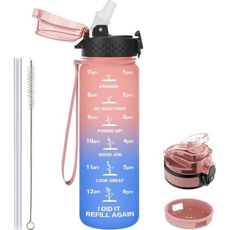 Trinkflasche Kinder Auslaufsicher Strohhalm 500 ml 2 Deckel Rosa Blau (1/5)