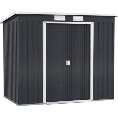 Abri de jardin gris foncé 213 x 130 x 172 cm avec fenêtres d'aération et portes coulissantes, en acier galvanisé – 1 pièce, à installer sur place (1/5)