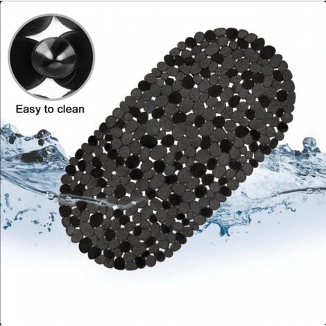 LxP: 36 x 68 cm, Noir apis de Bain pour Baignoire Aspect Pierre, Tapis de Bain antidérapant, avec ventouses, Lavable (1/5)