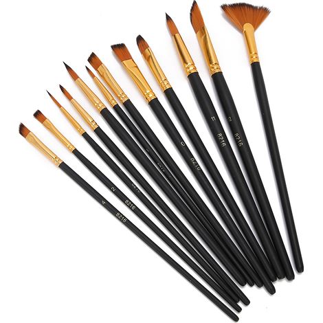 Ensemble de 12 pinceaux en nylon TYP306 pour peinture à l'huile - Forte adhérence - Idéal pour artistes et étudiants. (1/5)