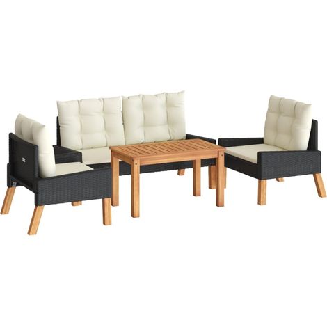 Maison Exclusive - Salon de jardin 4 pcs et coussins Résine tressée et bois massif (1/5)