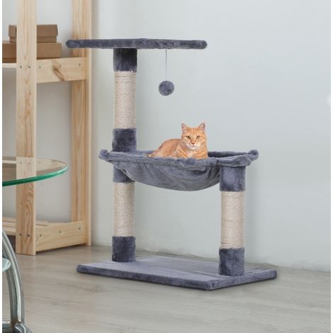 Árbol para gatos con rascadores de sisal, plataforma y hamaca de felpa 50 x 36 x 70 cm gris HAVRYA (1/5)