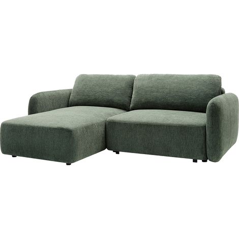 Canapé d'angle gauche convertible en tissu chenille vert sapin PLUFATI (1/4)