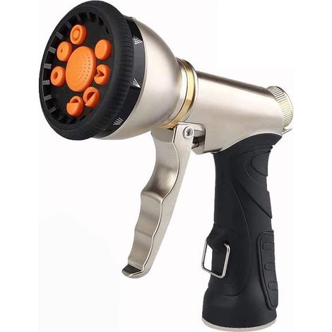 Lance d'arrosage — Pistolet pulvérisateur entièrement métallique et robuste, doté de 9 modes de jet, d'une commande au pouce et d'une conception à débit d'eau haute pression. (1/5)