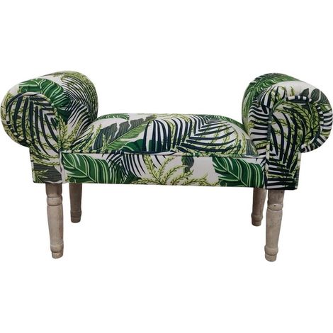 Palm Leaf Print Window Seat Sofa - Fabric - L30 x W86 x H52 cm