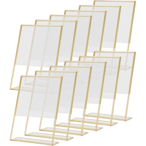 12 supports de table en acrylique doré avec cadre, porte-numéros de table inclinés pour menus de mariage, support double face, 4 (1/3)