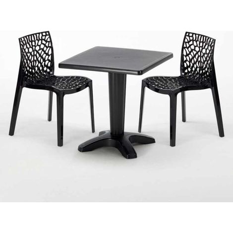 Tavolino Quadrato Nero 70x70 cm con 2 Sedie Colorate Gruvyer Aia - Nero