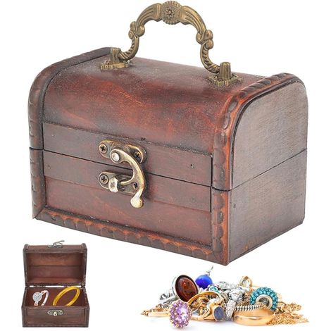 Coffre Au Trésor En Bois Vintage, Petit Coffre Au Trésor Vintage Pirate Avec Cadenas, Vintage Coffre Au TréSor De Pirate, Bois Coffre Au TréSor En Bois Pour Ranger Décorer (12 8.5 8.5cm) (1/5)