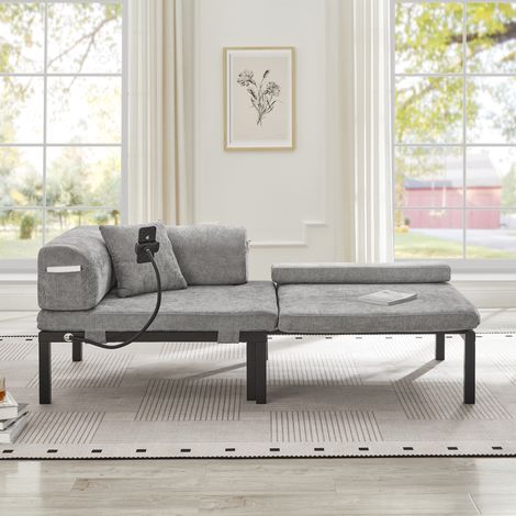 Sofa Schlafsofa klappbar Einzelbett Samt Hellgrau HAVRYA (1/5)
