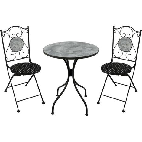 Ferne Patio Dining Set - L60 x W71 x H60 cm - Black/Grey Leaf