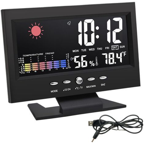 Station Météo Intérieure Et Extérieure Horloge Météo à Affichage Couleur Numérique Avec Température Humidité Calendrier Thermomètre De Stations Météorologiques Sans Fil Avec Rétro-éclairage (1/5)