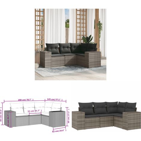 4-tlg. Garten-Sofagarnitur mit Kissen Grau Poly Rattan - Gartenmöbel - Sofasatz - Outdoor Möbel - Rattan Gartenmöbel - PE-Rattan - Home & Living (1/3)