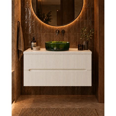 Mobile bagno bianco opaco 70x46 cannettato Ischia ciotola in resina verde (1/5)