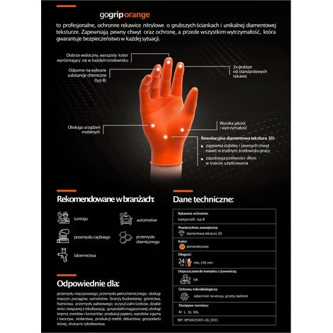 Gants en nitrile orange Mercator GoGrip, 50 pièces, taille S (1/5)