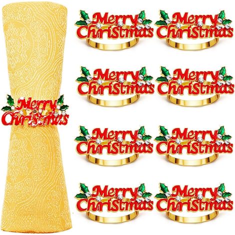 goldene Serviettenringe mit Strasssteinen und der Aufschrift „Frohe Weihnachten“, perfekt für Partys und Tischdekorationen zum Erntedankfest.