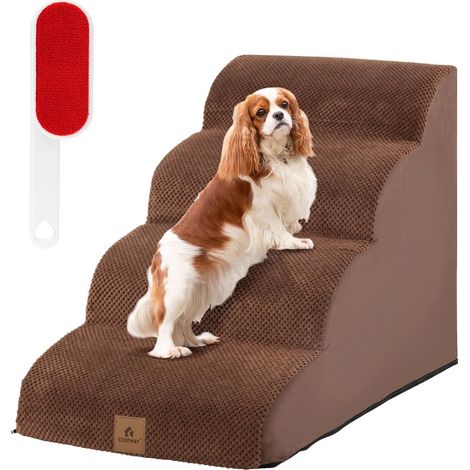 Costway – Escalier pour chien à 4 marches – Rampe en mousse haute densité – Charge 30 kg – Dimensions 72 x 41 x 51 cm – Housse lavable et brosse incluse