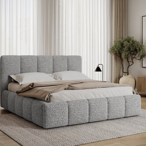 Cama con cajón 140x200 somier incluido Klaus Bouclé Gris (1/5)