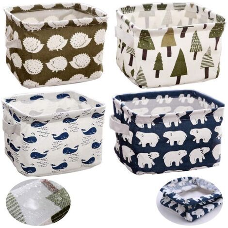 Panier de rangement 4 pièces, organisateur de boîte de rangement en tissu avec 2 poignées des deux côtés