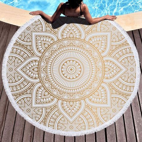 Serviette de Plage Mandala Ronde, Towel Beach en Microfibre, Couverture de Plage légère pour Les Enfants, Les Adolescents, Les Adultes 150cm（C4）