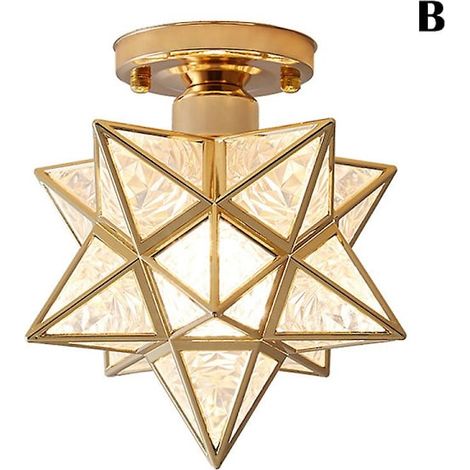 Lampe de plafond étoile à cinq branches pour hall ou balcon, petite lampe en fer forgé dorée B,SD (1/5)