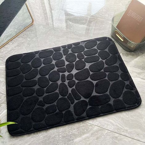Tapis de Bain Mousse Mémoire de Forme Antidérapant 50x80 cm Noir (1/4)