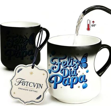 Tasse à café réutilisable à couleur changeante - Cadeau pour la fête des mères - Motif « Papa » bleu - 301-400 ml