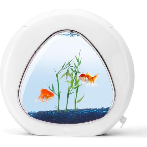 1 aquarium design avec vitre et éclairage LED, blanc, 4 L, 290 × 265 × 150 mm, 5 V, 3 W LED, 250 L/h
