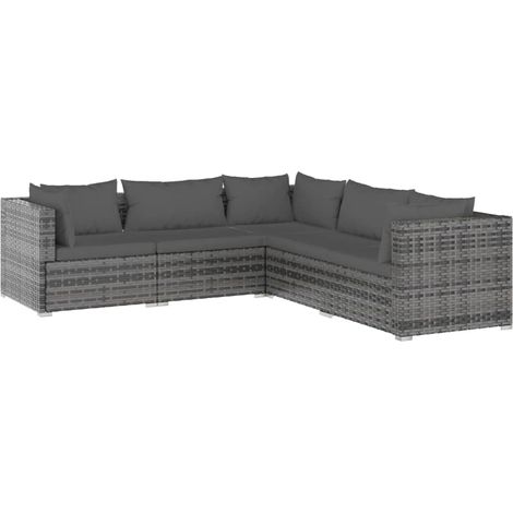 Mobili da giardino mobili da esterno Set di mobili da 5 pezzi con cuscini in resina intrecciata grigia 020016447
