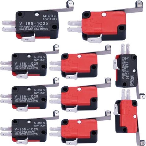 Paquete de 10 microinterruptores de palanca de rodillo SPDT NO/NC, interruptores de límite momentáneos para fresadora CNC V-156-1C25 (1/5)