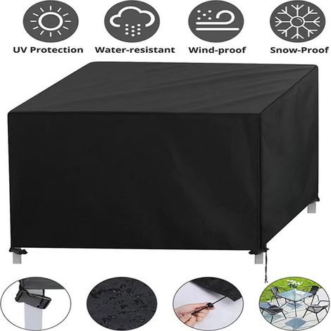 Robuste Gartenmöbelabdeckung aus 420D-Oxford-Gewebe, wasserdichter UV-Schutz für Gartentische im Freien, für Tisch- und Stuhlmöbel, Schwarz, 250 x 250 x 90 cm