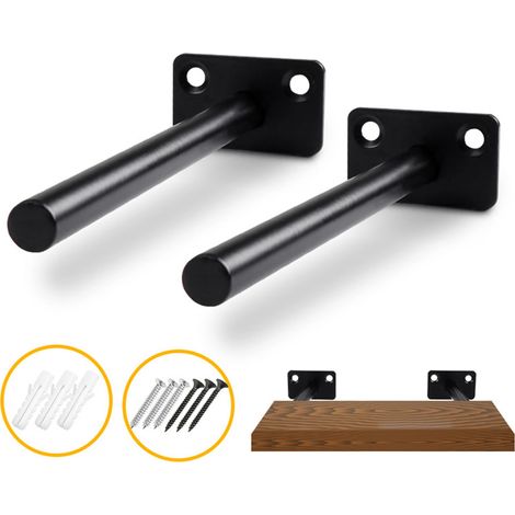 Lot de 4 supports d'étagère flottante invisibles, fixation murale ronde, 2 trous, noir, 150 mm (1/5)