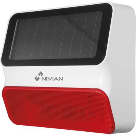 Nivian - Sirena wireless ad alimentazione solare compatibile con allarme Nivian – Adatta per esterni – Avviso luminoso e sonoro da 100 dB – Include batteria – Installazione semplice (1/5)