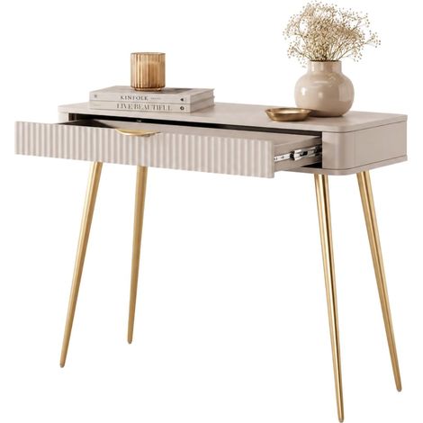 Toalet Katerara, Tocador con Cajón, Estructura de Metal, Encimera de Madera Nobilitada, 100x38x78h cm Beige